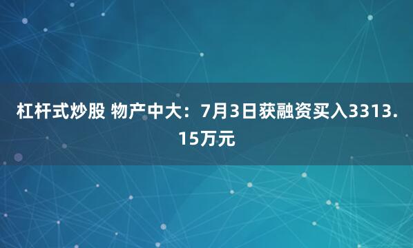杠杆式炒股 物产中大：7月3日获融资买入3313.15万元